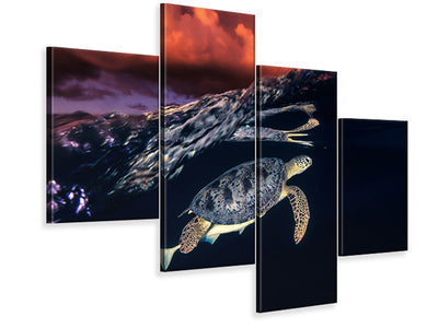 modern-4-piece-canvas-print-green-turtle-and-sunset-sea-turtle