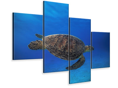 modern-4-piece-canvas-print-green-turtle-in-the-blue
