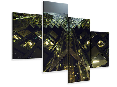 modern-4-piece-canvas-print-imposing-architecture-at-night
