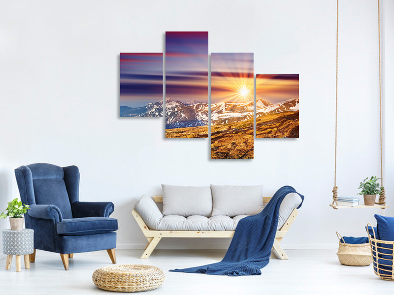 modern-4-piece-canvas-print-majestic-sunset-at-the-mountain