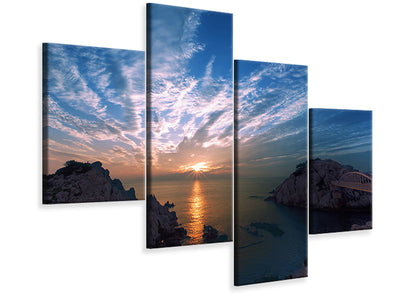 modern-4-piece-canvas-print-moody-sunset-at-the-sea