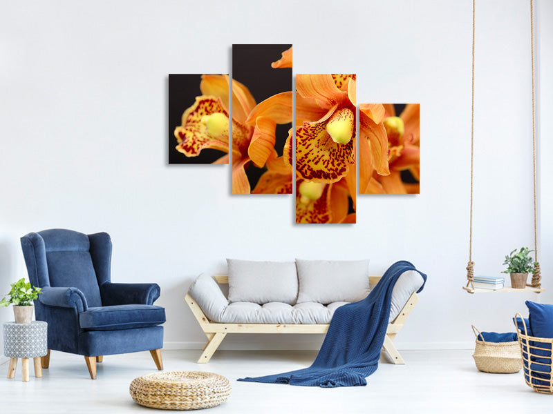 modern-4-piece-canvas-print-orchids-with-orange-flowers