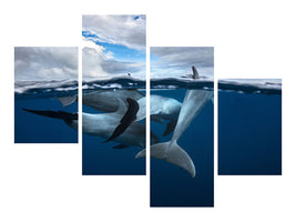 modern-4-piece-canvas-print-pod-of-dolphin-at-the-surface