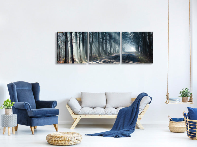 panoramic-3-piece-canvas-print-forest-in-the-light-beam