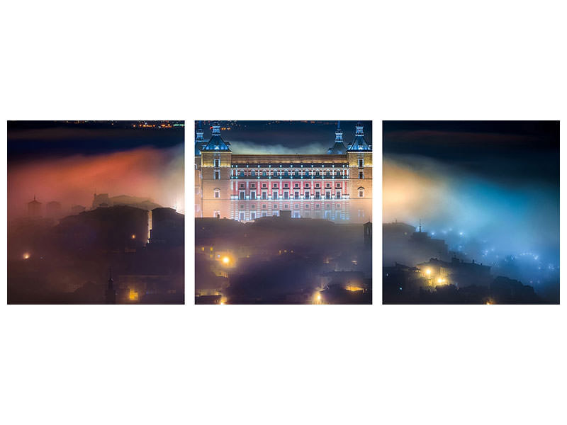 panoramic-3-piece-canvas-print-mystic-foggy-night-in-toledo-city