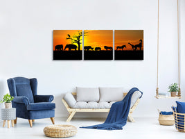 panoramic-3-piece-canvas-print-safari-animals-at-sunset
